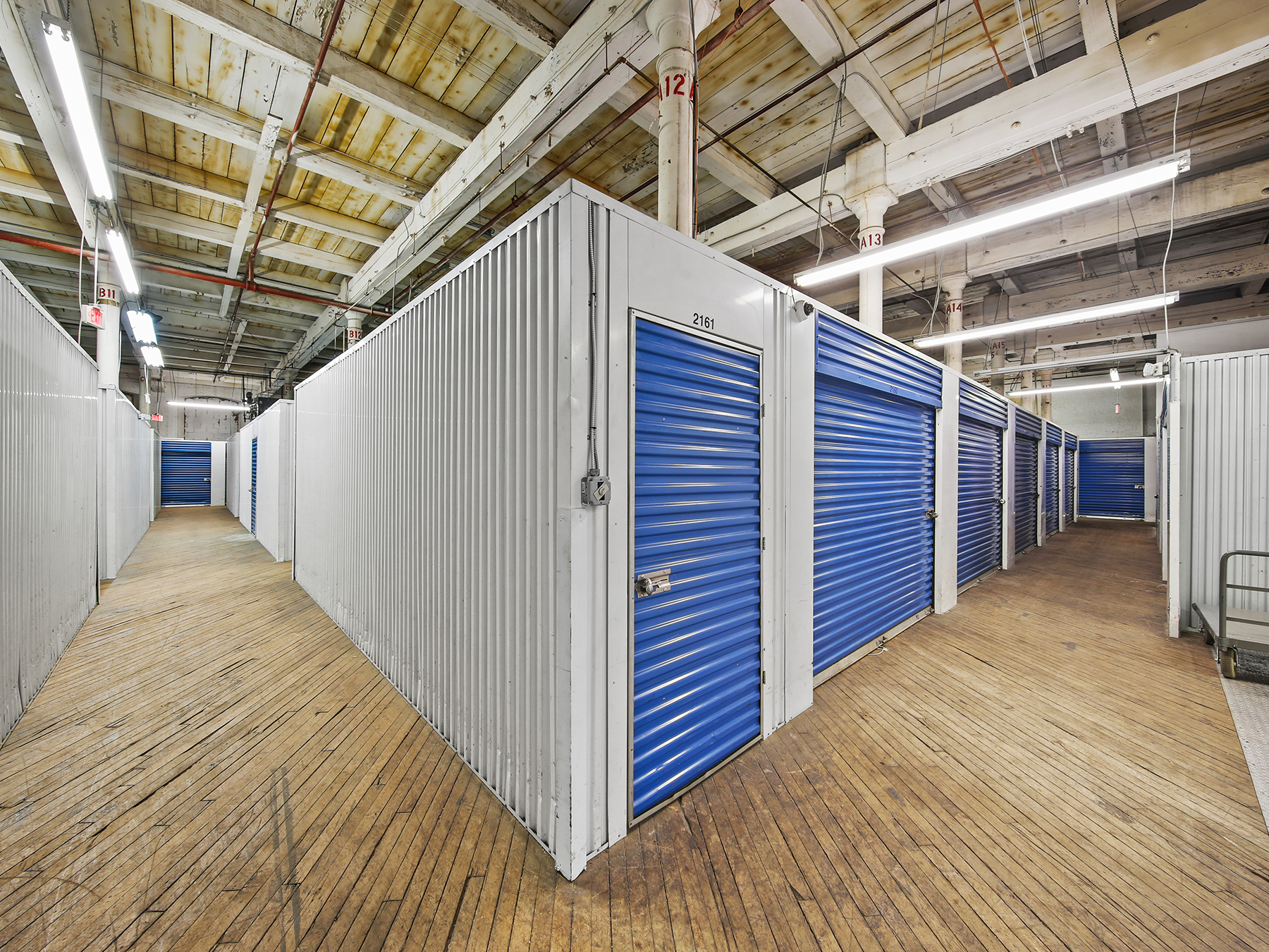 interior hallway of blue door storage units