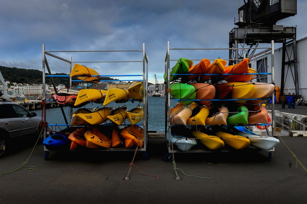 Outdoor kayak shelves