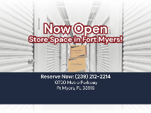 now open graphic for Store Space Fort Myers Metro