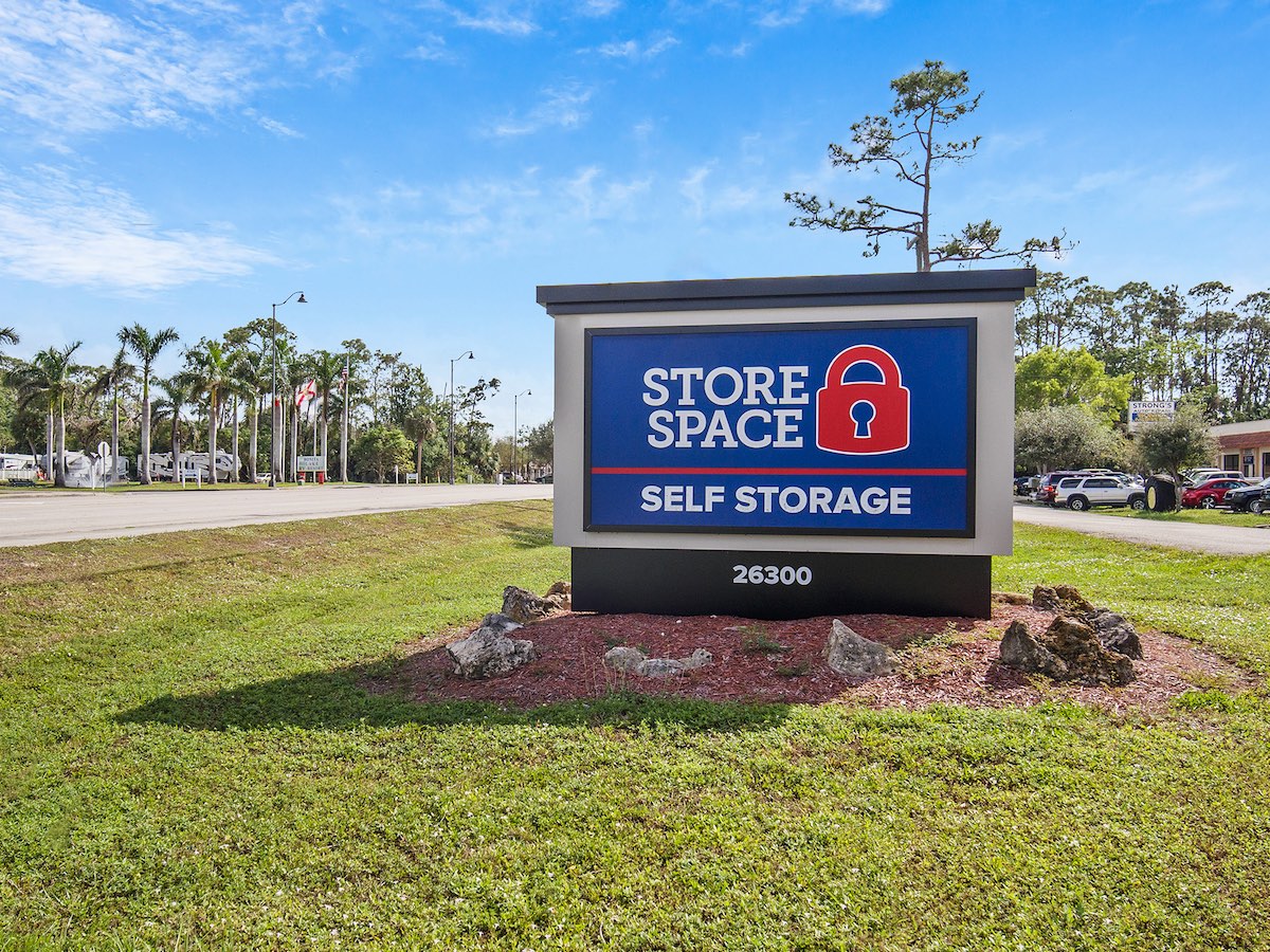 A sign for Store Space self storage at 26300