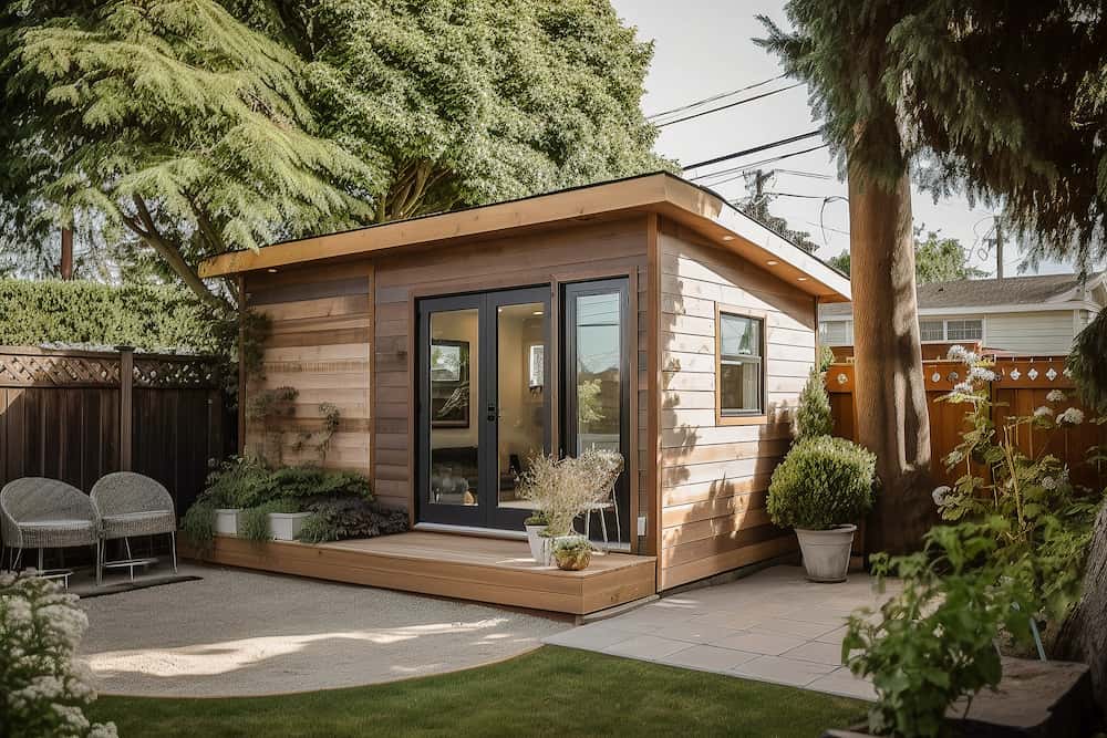 modern accessory dwelling unit with glass doors-home addition