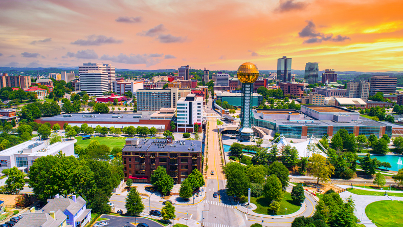 Knoxville skyline at sunset
