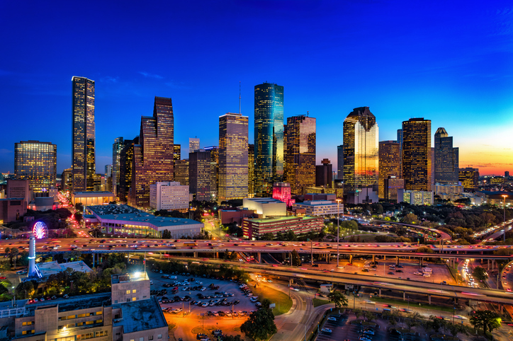 GettyImages-2168945662 Houston skyline at dusk