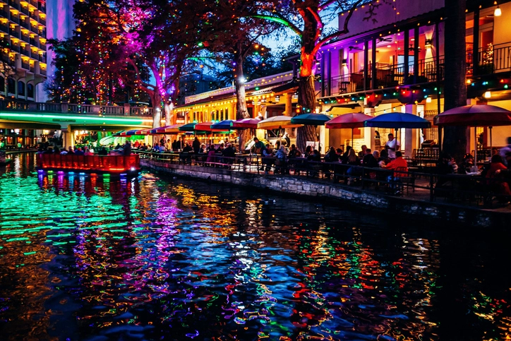 River Floats a river lit up at night