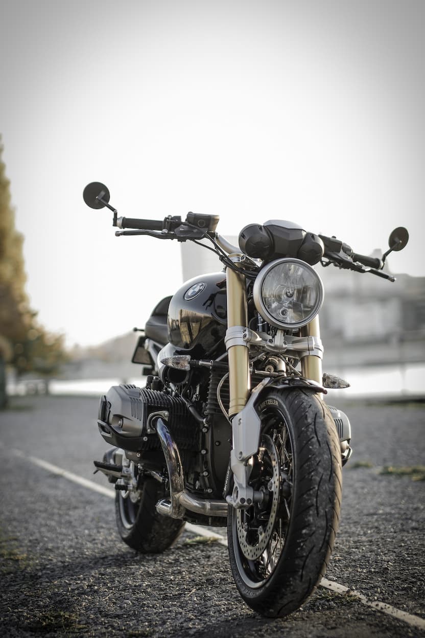 A parked motorcycle.